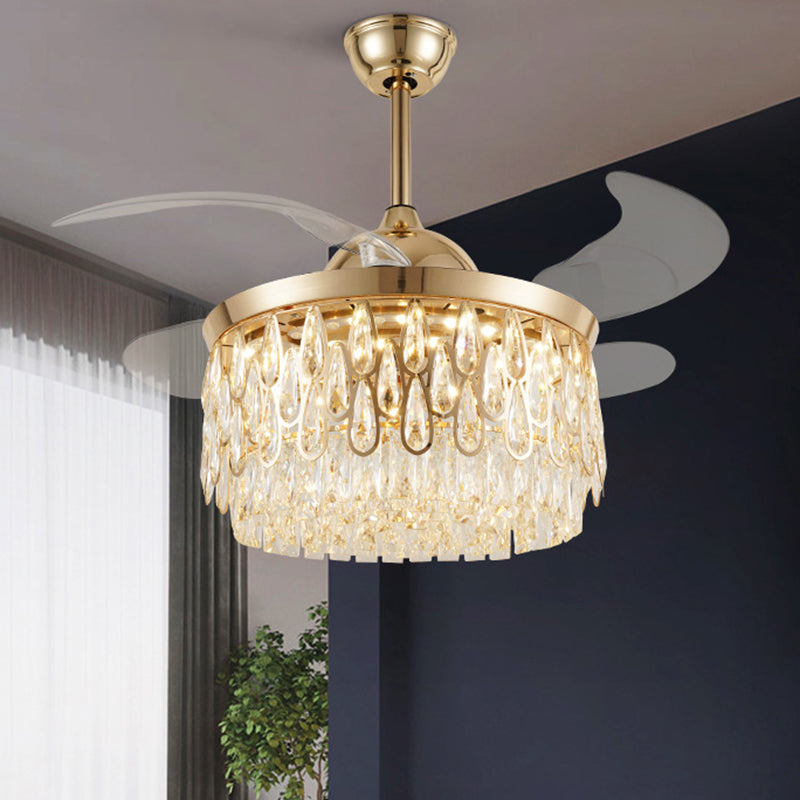 Tiered Crystal Ceiling Fan Light Modern 19