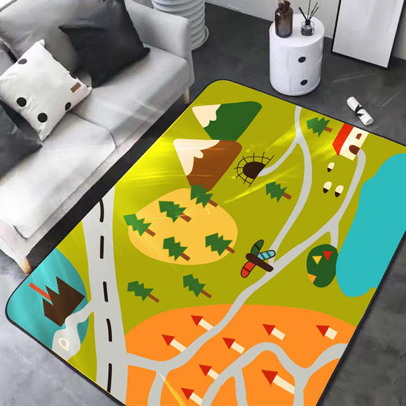 Kids Map Pattern Rug Green Polyester Rug Washable Pet Friendly Non-Slip Area Rug for Child's Bedroom Green Clearhalo 'Area Rug' 'Rug' 1725461