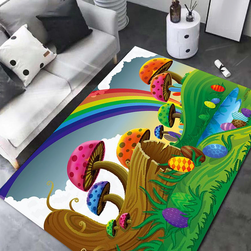 Kids Plant Pattern Rug Green and Blue Polyester Rug Washable Pet Friendly Non-Slip Area Rug for Child's Bedroom Green Clearhalo 'Area Rug' 'Rug' 1725468