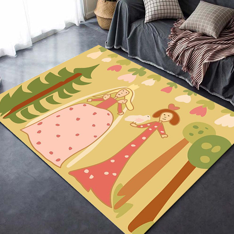 Kids Plant Pattern Rug Green and Blue Polyester Rug Washable Pet Friendly Non-Slip Area Rug for Child's Bedroom Brown Clearhalo 'Area Rug' 'Rug' 1725475