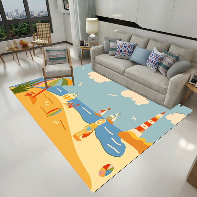 Kids Plant Pattern Rug Green and Blue Polyester Rug Washable Pet Friendly Non-Slip Area Rug for Child's Bedroom Clearhalo 'Area Rug' 'Rug' 1725479