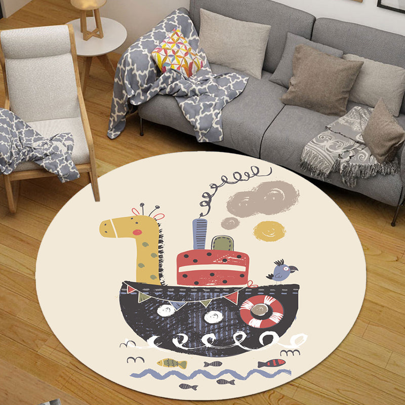 Kids Ship Pattern Rug Beige and Orange Polyester Rug Washable Pet Friendly Non-Slip Area Rug for Child's Bedroom Beige Clearhalo 'Area Rug' 'Rug' 1725545