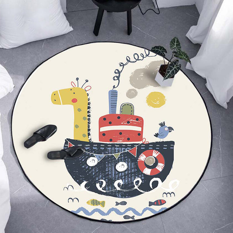 Kids Ship Pattern Rug Beige and Orange Polyester Rug Washable Pet Friendly Non-Slip Area Rug for Child's Bedroom Clearhalo 'Area Rug' 'Rug' 1725546