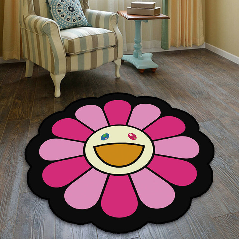 Kids Floral Pattern Rug Pink and Green Polyester Rug Washable Pet Friendly Non-Slip Area Rug for Child's Bedroom Pink Clearhalo 'Area Rug' 'Rug' 1725751