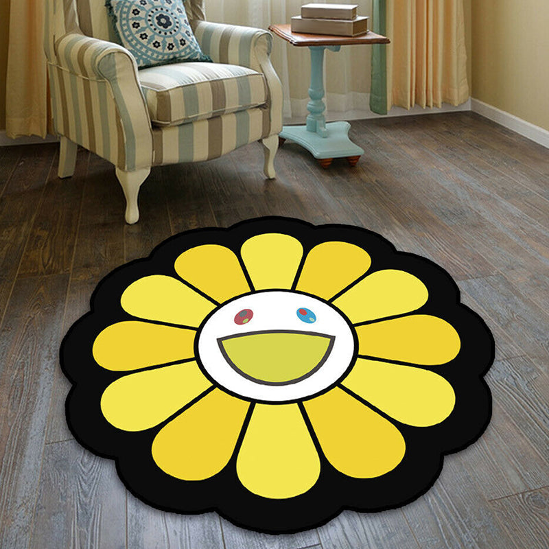 Kids Floral Pattern Rug Pink and Green Polyester Rug Washable Pet Friendly Non-Slip Area Rug for Child's Bedroom Yellow Clearhalo 'Area Rug' 'Rug' 1725756