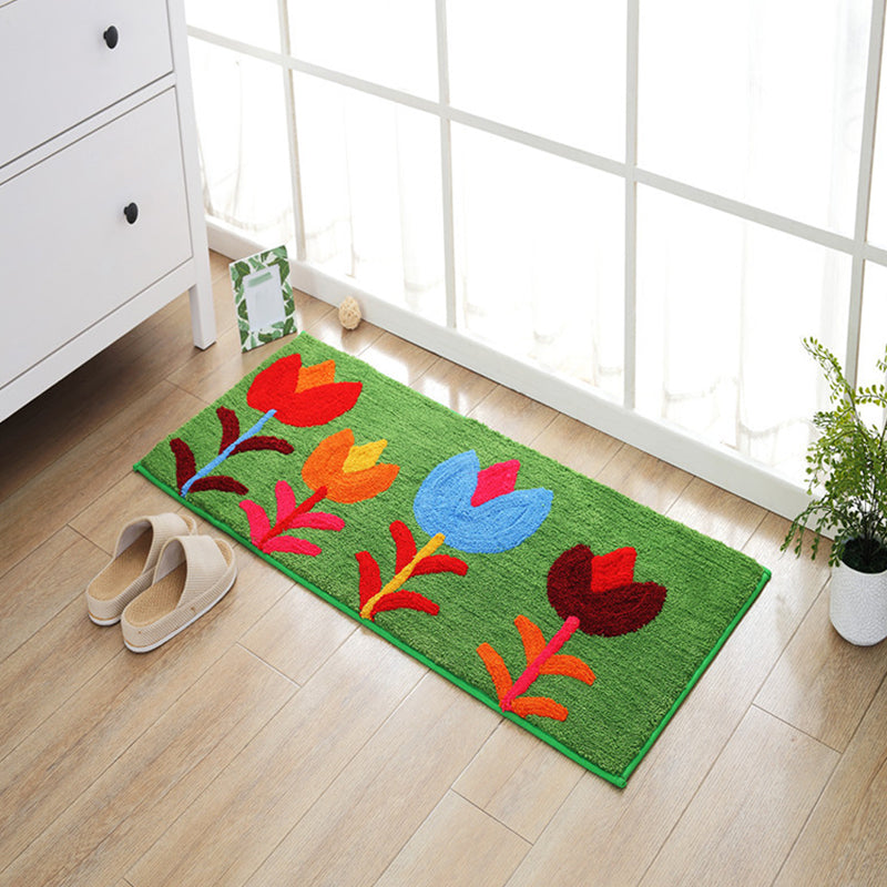 Blue and Orange Kids Rug Polyester Leaf and Flower Pattern Rug Pet Friendly Washable Anti-Slip Backing Carpet for Decoration Green Clearhalo 'Area Rug' 'Rug' 1725829