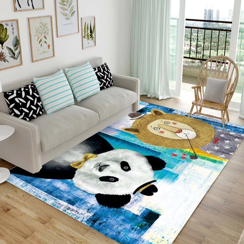 Kids Animal Pattern Rug Black and Blue Acrylic Rug Washable Pet Friendly Non-Slip Area Rug for Child's Bedroom Dark Blue Clearhalo 'Area Rug' 'Rug' 1726013