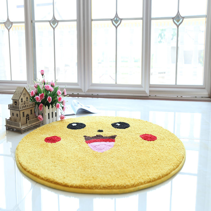 Cute Expression Pattern Rug Yellow and Green Kids Rug Polyester Pet Friendly Washable Area Rug for Nursery Light Yellow Clearhalo 'Area Rug' 'Rug' 1726159