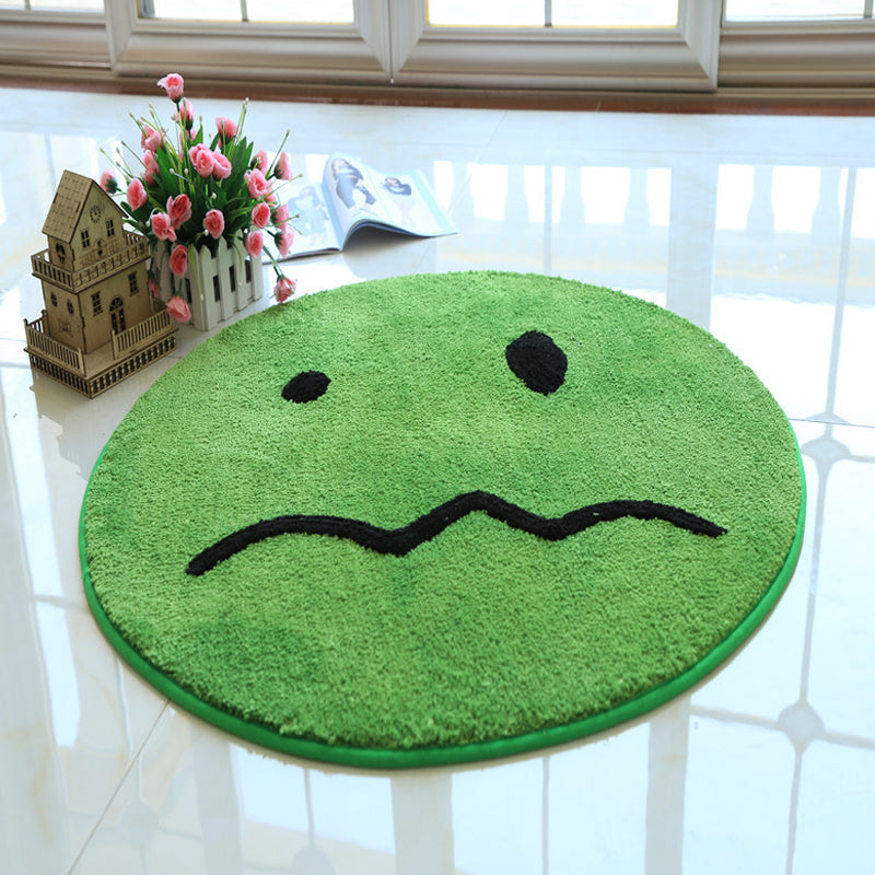 Cute Expression Pattern Rug Yellow and Green Kids Rug Polyester Pet Friendly Washable Area Rug for Nursery Green Clearhalo 'Area Rug' 'Rug' 1726160