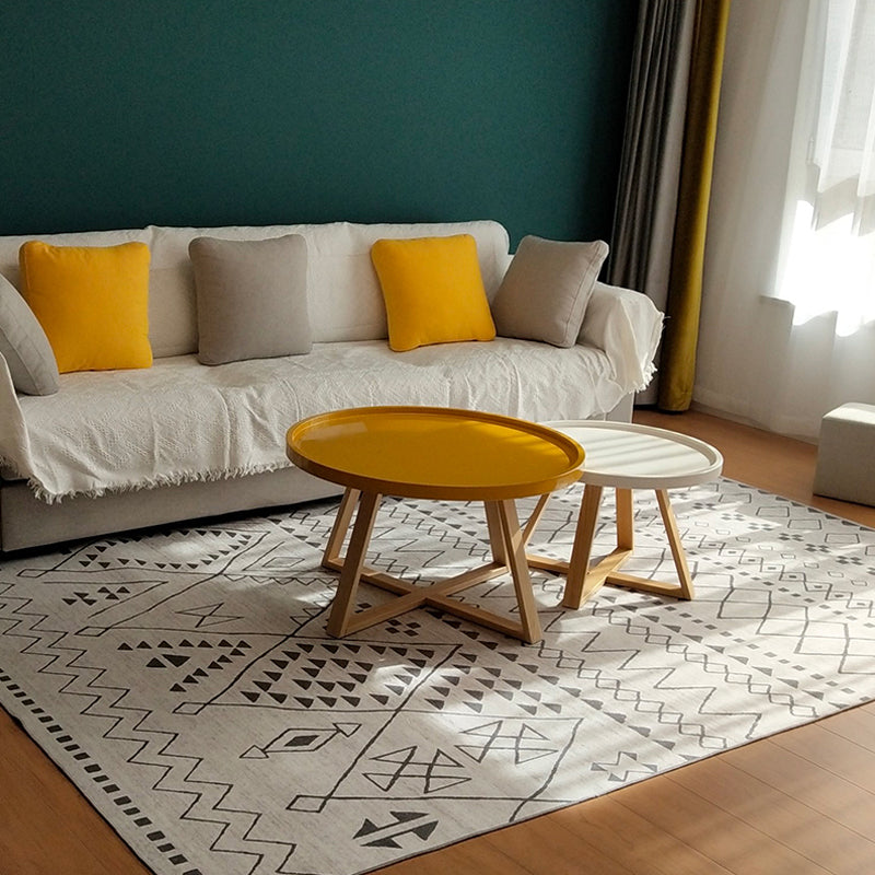 Stylish Tribal Geometric Pattern Rug with Stripe Grey Bohemian Rug Polyester Pet Friendly Non-Slip Backing Washable Area Rug for Living Room White Clearhalo 'Area Rug' 'Bohemian' 'Rugs' Rug' 1726182