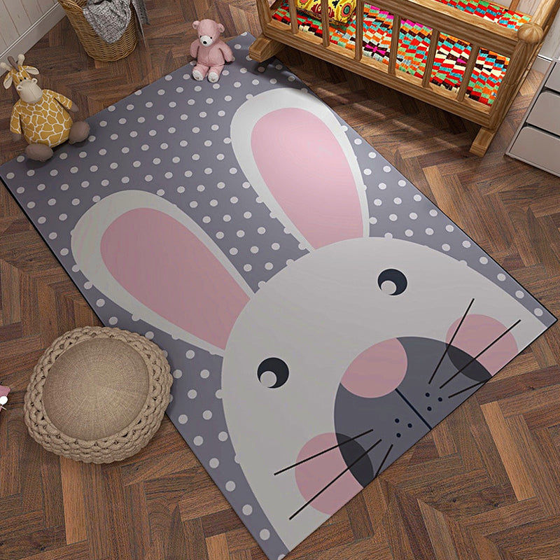 Grey and Orange Kids Rug Polyester Cartoon Animal Pattern Rug Pet Friendly Washable Anti-Slip Backing Carpet for Decoration Purple Clearhalo 'Area Rug' 'Rug' 1726220