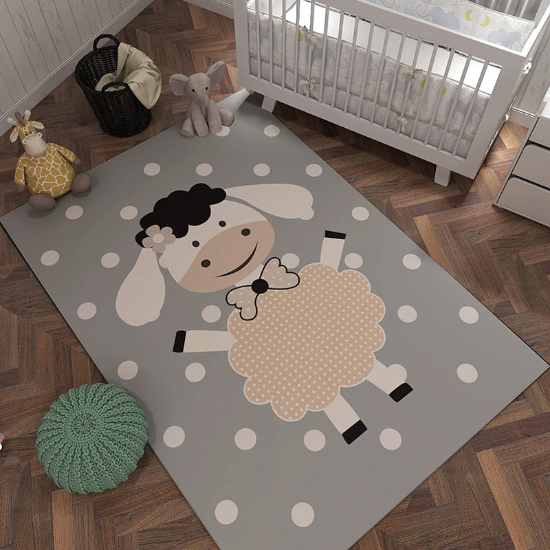 Grey and Orange Kids Rug Polyester Cartoon Animal Pattern Rug Pet Friendly Washable Anti-Slip Backing Carpet for Decoration Grey Clearhalo 'Area Rug' 'Rug' 1726222