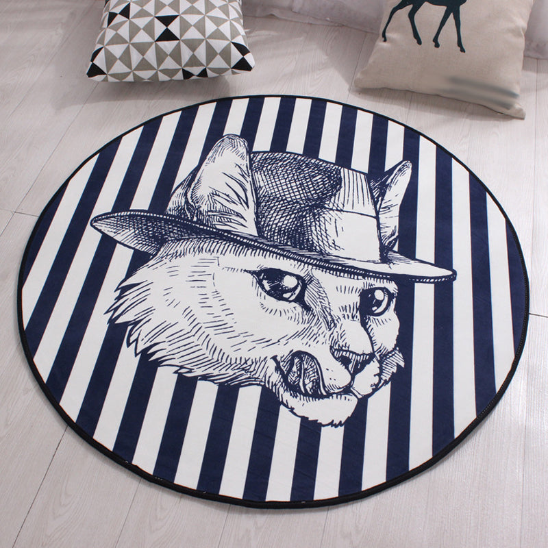 Kids Cat Pattern Rug Blue and Pink Polyester Rug Washable Pet Friendly Non-Slip Area Rug for Child's Bedroom Black Clearhalo 'Area Rug' 'Rug' 1726293