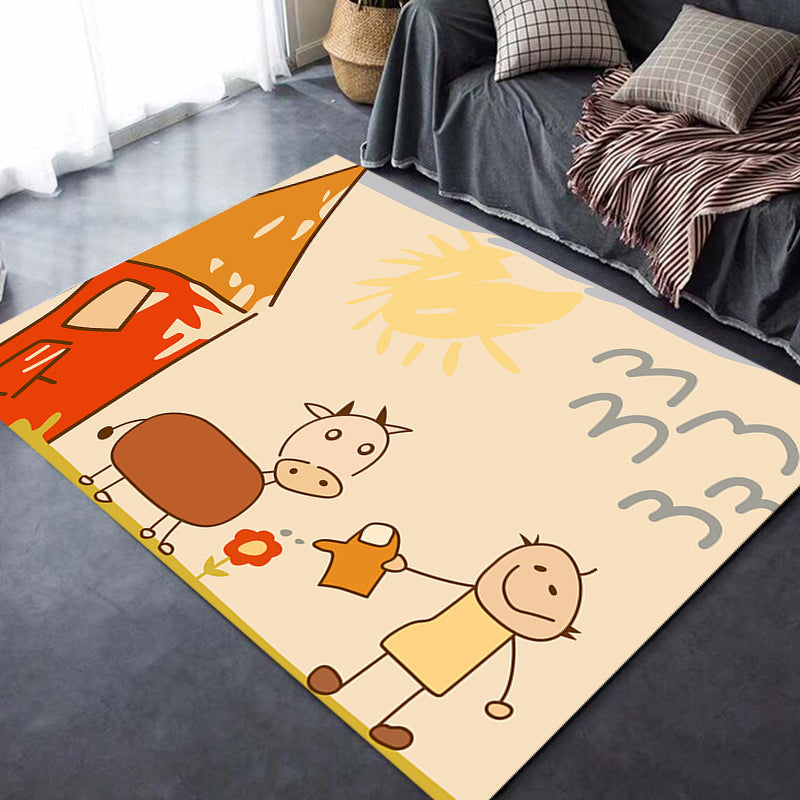 Cute Painting Pattern Rug Orange Kids Rug Polyester Pet Friendly Washable Area Rug for Nursery Yellow-Red Clearhalo 'Area Rug' 'Rug' 1726408