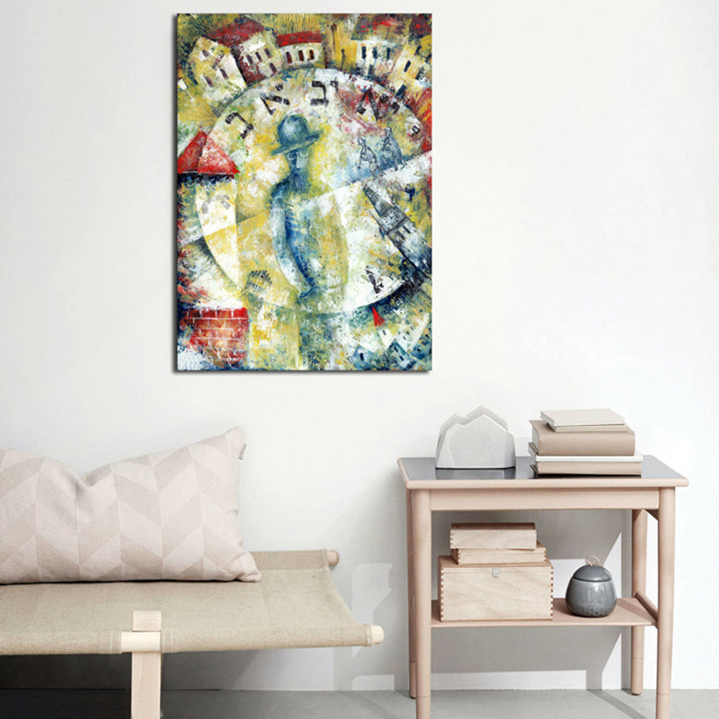 Pastel Color Smoking Girl Painting Abstract Expressionism Textured Canvas Art for Bedroom