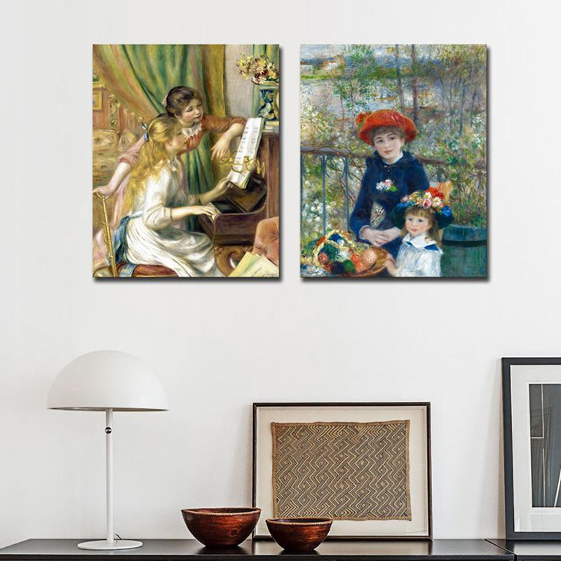 Canvas Textured Art Print Impressionism Style Piano and Girl Painting, Multiple Sizes