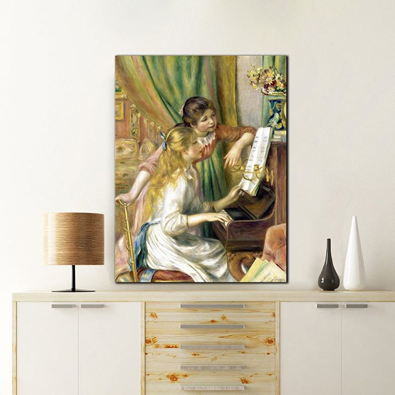 Canvas Textured Art Print Impressionism Style Piano and Girl Painting, Multiple Sizes