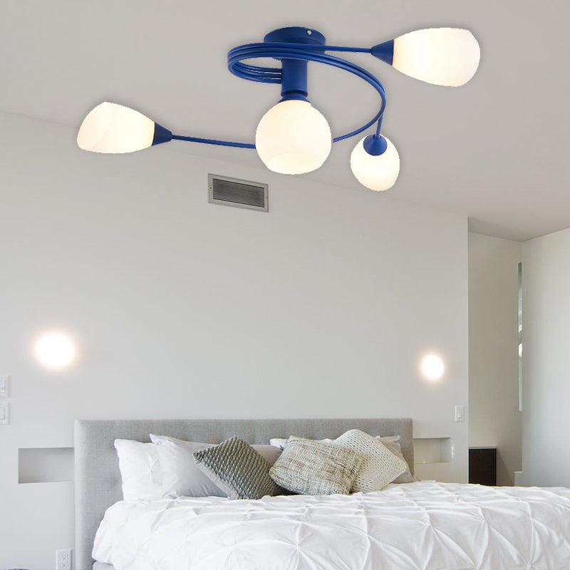 Metallic Twisted Arm Ceiling Lamp Kid Bedroom Kindergarten Modern Semi Flush Ceiling Light Clearhalo 'Ceiling Lights' 'Close To Ceiling Lights' 'Close to ceiling' 'Glass shade' 'Glass' 'Semi-flushmount' Lighting' 172700