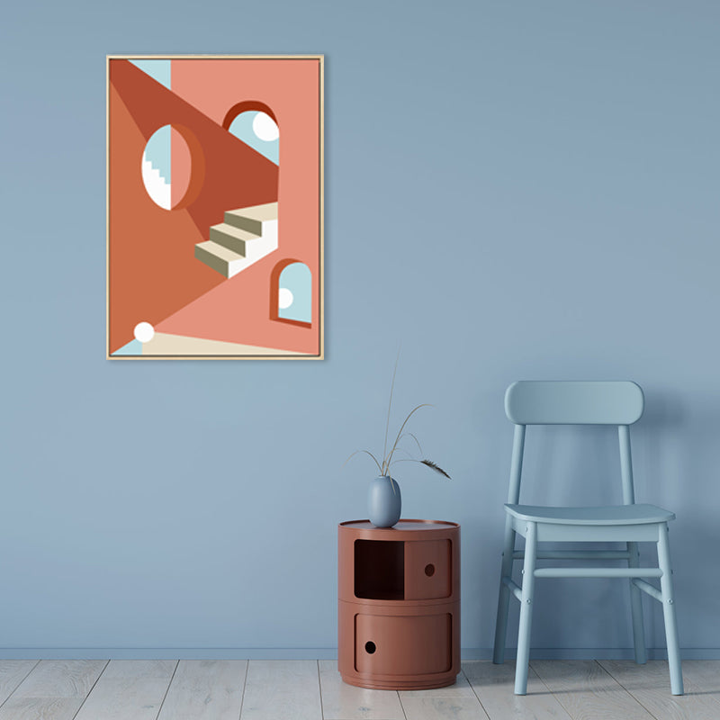 Nordic Style Indoor Staircase Painting in Soft Color Textured Canvas for Dining Room Clearhalo 'Arts' 'Canvas Art' 1727023
