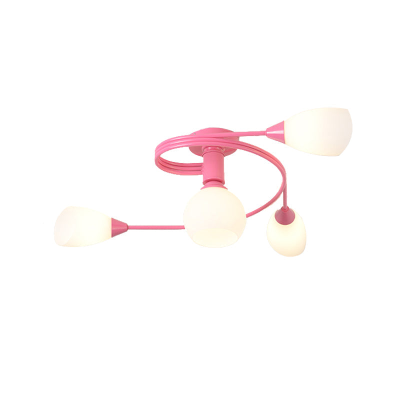 Metallic Twisted Arm Ceiling Lamp Kid Bedroom Kindergarten Modern Semi Flush Ceiling Light Clearhalo 'Ceiling Lights' 'Close To Ceiling Lights' 'Close to ceiling' 'Glass shade' 'Glass' 'Semi-flushmount' Lighting' 172705