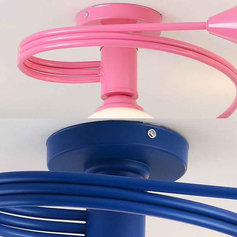 Metallic Twisted Arm Ceiling Lamp Kid Bedroom Kindergarten Modern Semi Flush Ceiling Light Clearhalo 'Ceiling Lights' 'Close To Ceiling Lights' 'Close to ceiling' 'Glass shade' 'Glass' 'Semi-flushmount' Lighting' 172710