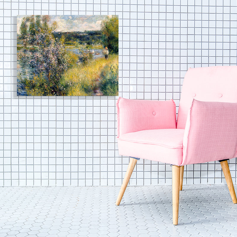 Impressionism Riverside Wood Wall Decor Canvas Textured Yellow Art for Living Room