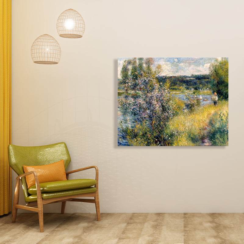 Impressionism Riverside Wood Wall Decor Canvas Textured Yellow Art for Living Room