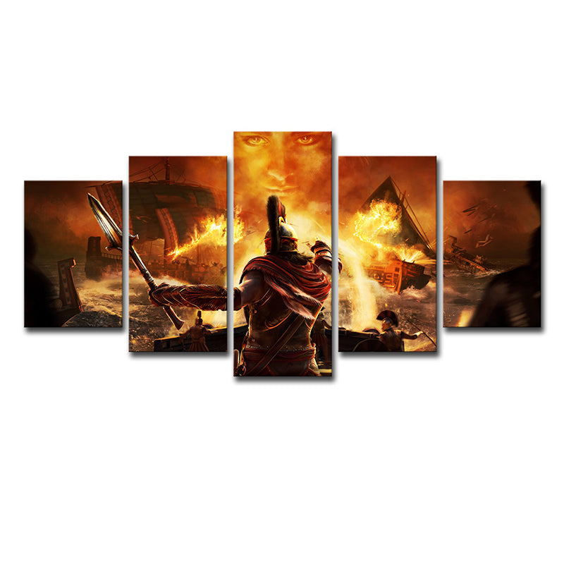 Kids Game Scene Print Canvas Yellow Assassins Creed Odyssey Wall Art Decor for Room Clearhalo 'Art Gallery' 'Canvas Art' 'Kids' Arts' 1727415
