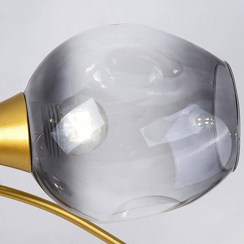 Bud Shade Study Room Ceiling Light with Gold Twist Arm Glass Modern Semi Flushmount Light in Smoke Gray Clearhalo 'Ceiling Lights' 'Close To Ceiling Lights' 'Close to ceiling' 'Glass shade' 'Glass' 'Semi-flushmount' Lighting' 172757