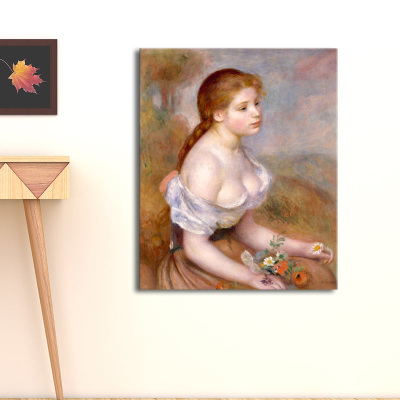 Impressionism Sitting Maiden Art Canvas Pink Oil Painting Wall Decor, Multiple Sizes