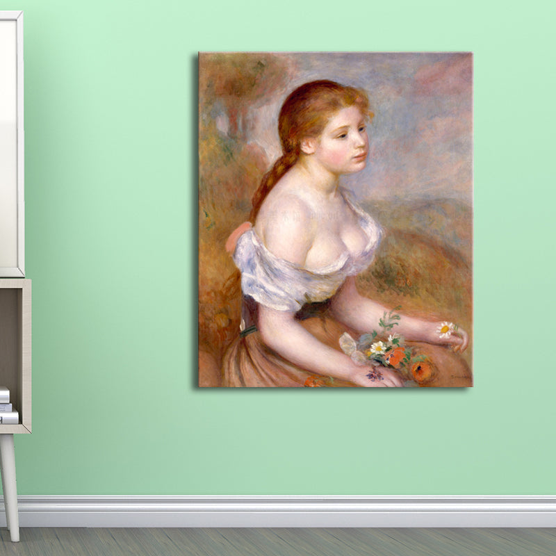 Impressionism Sitting Maiden Art Canvas Pink Oil Painting Wall Decor, Multiple Sizes