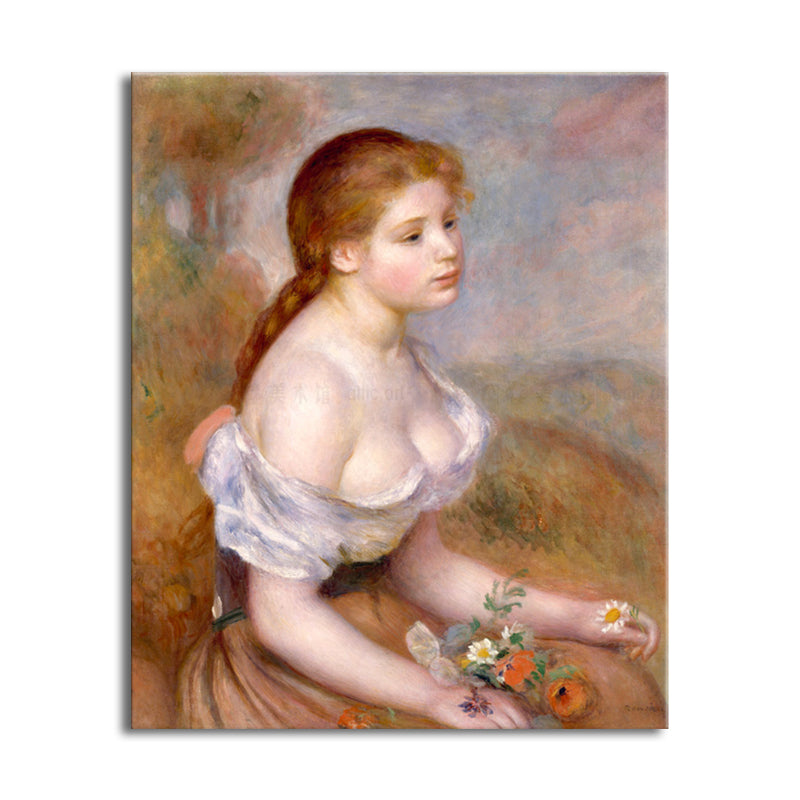 Impressionism Sitting Maiden Art Canvas Pink Oil Painting Wall Decor, Multiple Sizes