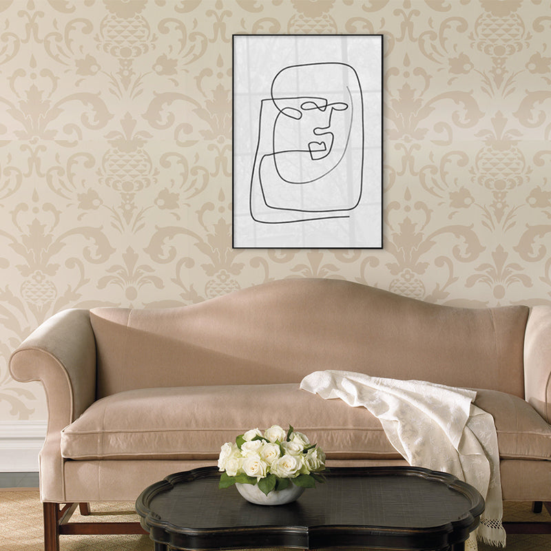 Nude Figure Line Art Print Minimalistic Canvas Wall Decor in White for Girls Room Clearhalo 'Art Gallery' 'Canvas Art' 'Contemporary Art Gallery' 'Contemporary Art' 'Minimalism' 'Minimalist Art Gallery' 'Scandinavian' Arts' 1727659