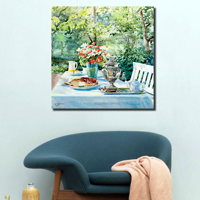 Impressionism Flowers and Cups Canvas Light Color Textured Painting for Dining Room
