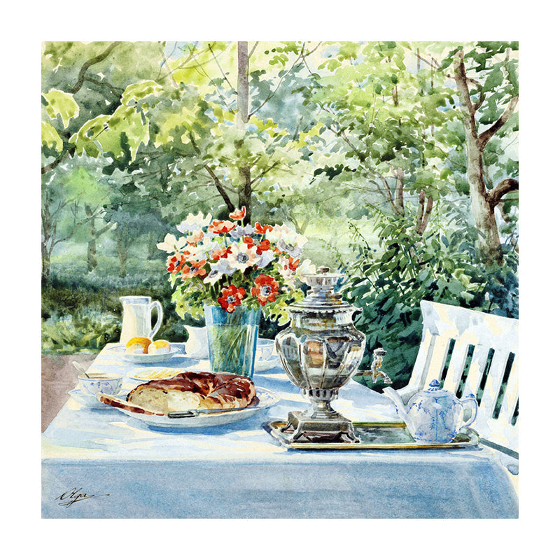 Impressionism Flowers and Cups Canvas Light Color Textured Painting for Dining Room
