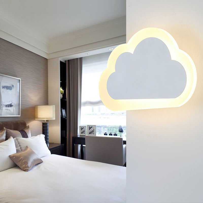 Contemporary Slim Sconce Light Metal Acrylic White Finish Wall Light for Kid Adult Bedroom White Cloud Clearhalo 'Wall Lamps & Sconces' 'Wall Lights' Lighting' 172784