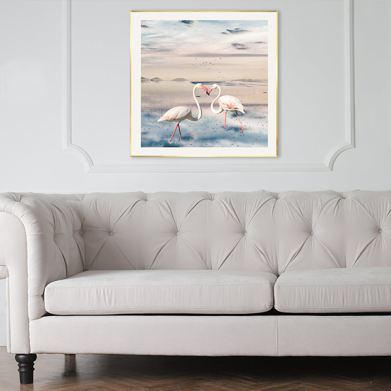Sea and Flamingo Scenery Painting Tropical Style Canvas Wall Print, Multiple Sizes Clearhalo 'Art Gallery' 'Canvas Art' 'Coastal Art Gallery' 'Tropical' Arts' 1727903