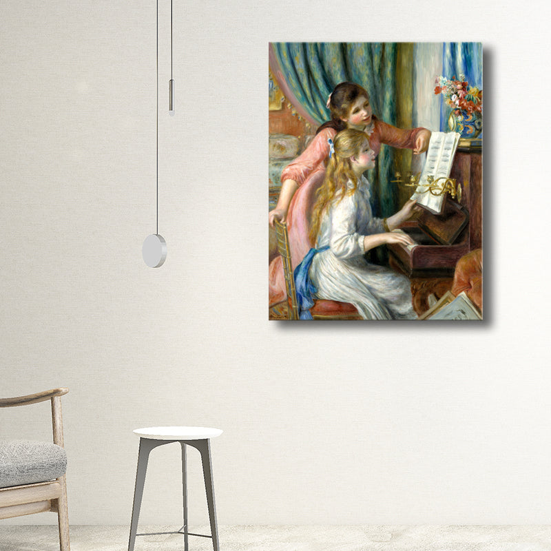 Girls and Piano Wall Decor Impressionism Textured Bedroom Painting, Multiple Sizes Brown Clearhalo 'Arts' 'Canvas Art' 1728313