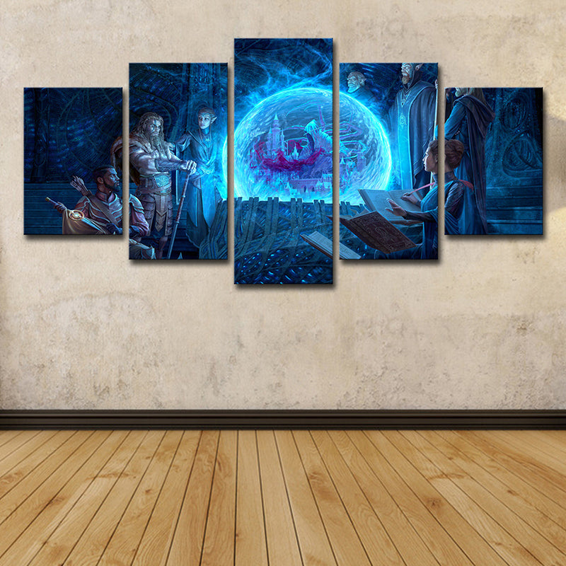 Digital Print Cartoon Canvas Wall Art with the Elder Scrolls Scheming Scene in Blue Clearhalo 'Art Gallery' 'Canvas Art' 'Kids' Arts' 1728421