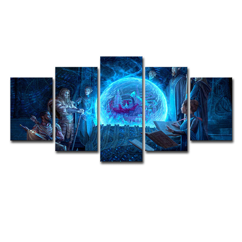 Digital Print Cartoon Canvas Wall Art with the Elder Scrolls Scheming Scene in Blue Clearhalo 'Art Gallery' 'Canvas Art' 'Kids' Arts' 1728422