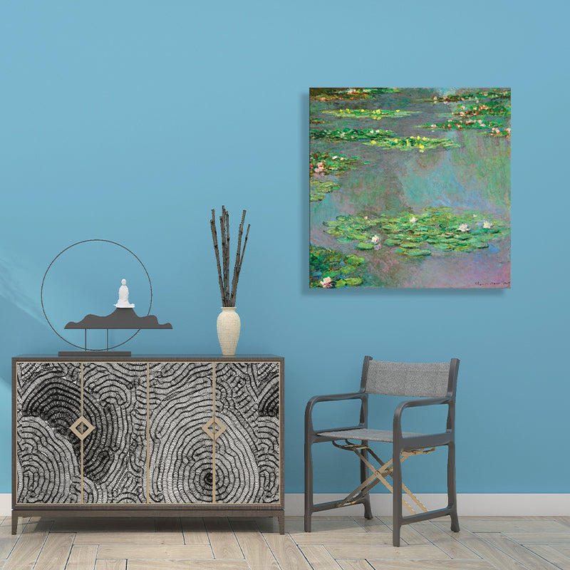 Lotus and Lotus Leaves Canvas for Dining Room in Green, Multiple Sizes Available Green Design 4 Clearhalo 'Arts' 'Canvas Art' 1728716