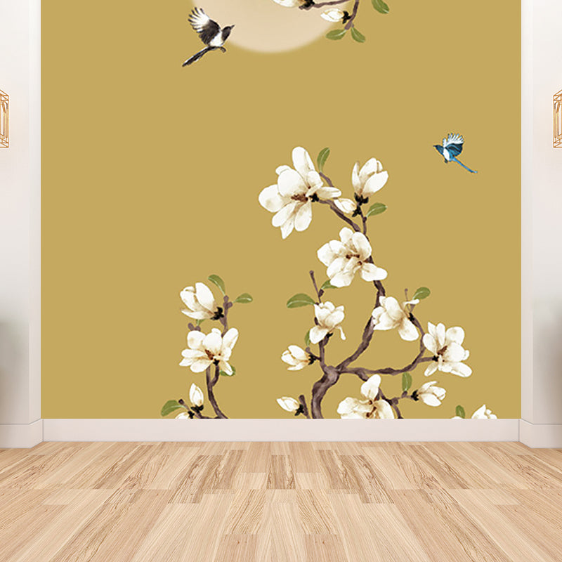 Bright Moon Scene Mural Wallpaper Contemporary Style Non-Woven Material Wall Covering Yellow Clearhalo 'Wall Decor' 'Wall Mural' 1729375