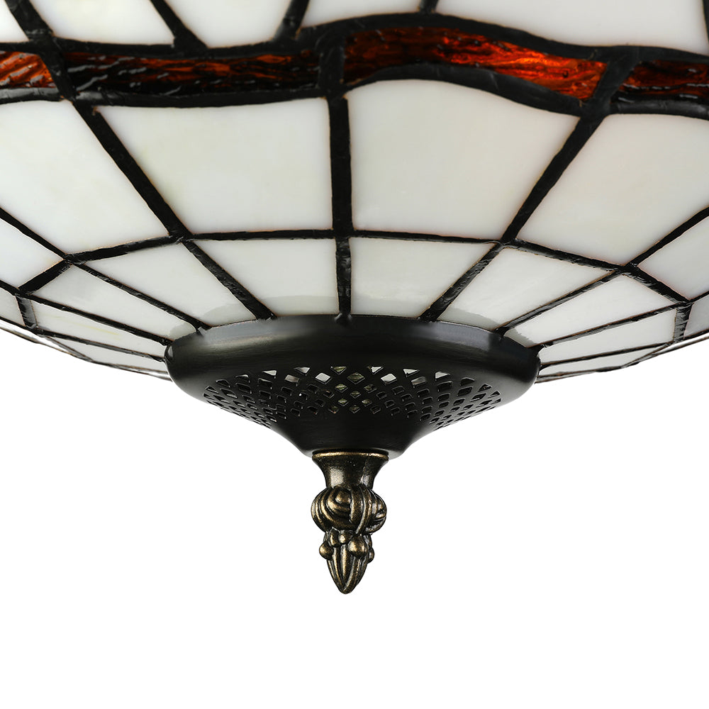 White/Beige Glass Bowl Flush Light Tiffany Style 3 Lights Flush Ceiling Light for Living Room Clearhalo 'Ceiling Lights' 'Close To Ceiling Lights' 'Close to ceiling' 'Glass shade' 'Glass' 'Pendant Lights' 'Semi-flushmount' 'Tiffany close to ceiling' 'Tiffany' Lighting' 17295