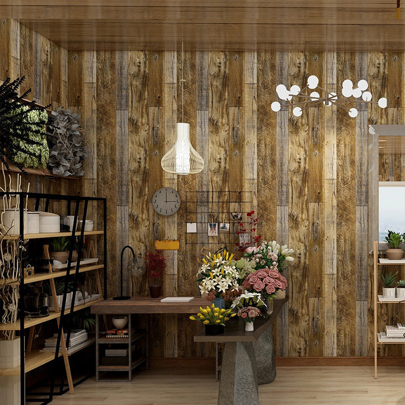 Farmhouse Repurposed Wood Wallpaper Brown Office Wall Art in Dark Color, Peel and Paste Clearhalo 'Country wall decor' 'Rustic' 'Wallpaper' Wall Decor' 1730030