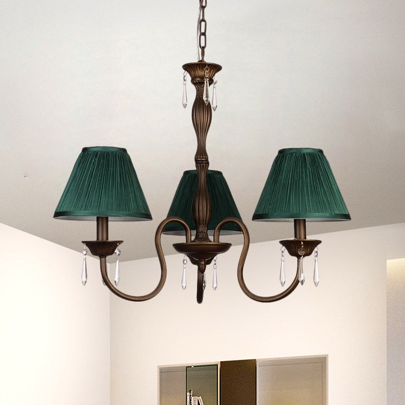 3 Lights Ceiling Lamp with Tapered Fabric Shade Traditional Bedroom Chandelier Pendant Light in Beige/Red/Yellow Clearhalo 'Ceiling Lights' 'Chandeliers' Lighting' options 1730345