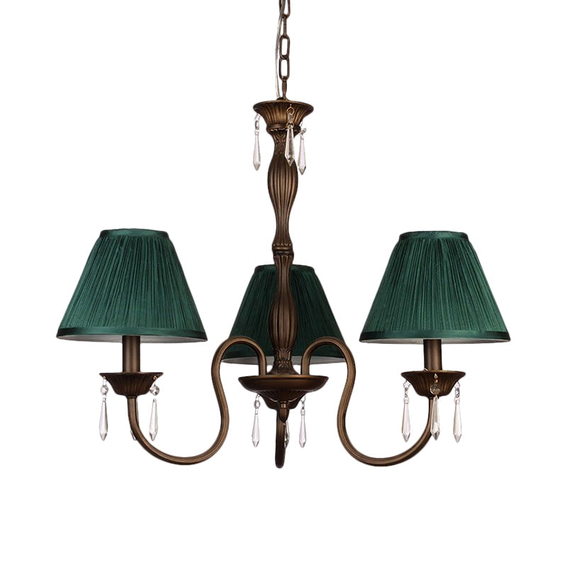 3 Lights Ceiling Lamp with Tapered Fabric Shade Traditional Bedroom Chandelier Pendant Light in Beige/Red/Yellow Clearhalo 'Ceiling Lights' 'Chandeliers' Lighting' options 1730347