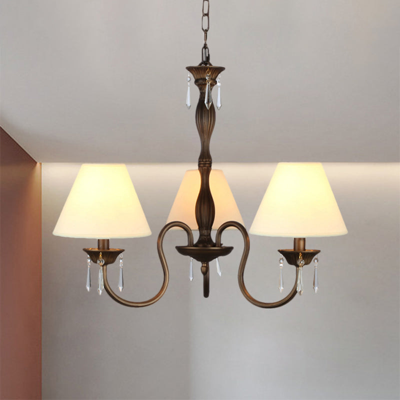 3 Lights Ceiling Lamp with Tapered Fabric Shade Traditional Bedroom Chandelier Pendant Light in Beige/Red/Yellow Clearhalo 'Ceiling Lights' 'Chandeliers' Lighting' options 1730350