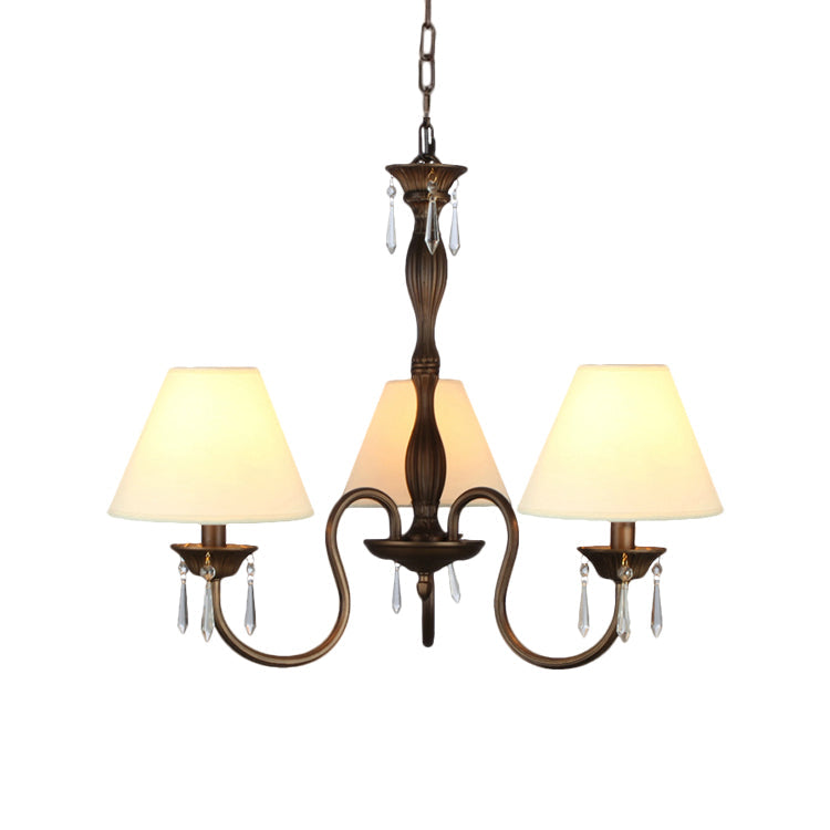3 Lights Ceiling Lamp with Tapered Fabric Shade Traditional Bedroom Chandelier Pendant Light in Beige/Red/Yellow Clearhalo 'Ceiling Lights' 'Chandeliers' Lighting' options 1730351
