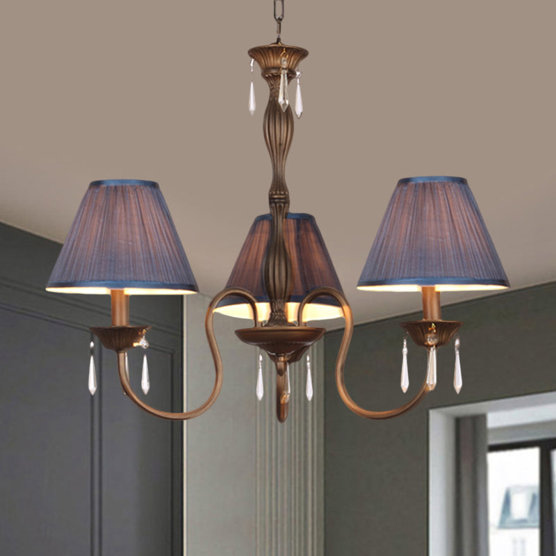 3 Lights Ceiling Lamp with Tapered Fabric Shade Traditional Bedroom Chandelier Pendant Light in Beige/Red/Yellow Clearhalo 'Ceiling Lights' 'Chandeliers' Lighting' options 1730353