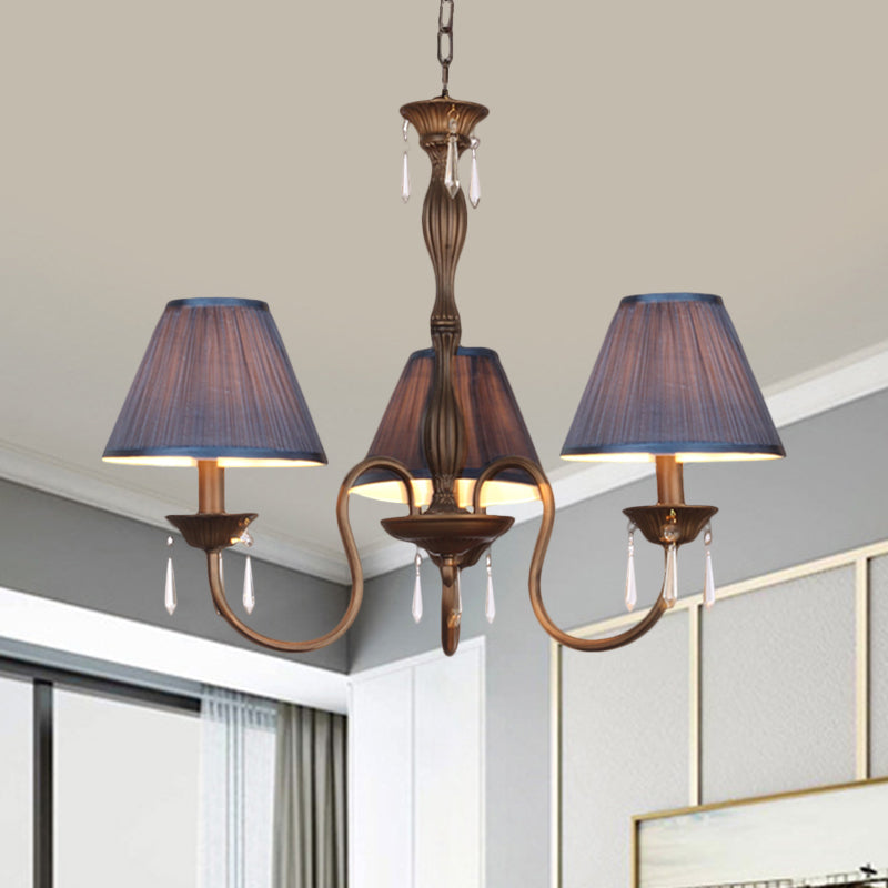 3 Lights Ceiling Lamp with Tapered Fabric Shade Traditional Bedroom Chandelier Pendant Light in Beige/Red/Yellow Clearhalo 'Ceiling Lights' 'Chandeliers' Lighting' options 1730354